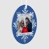Blue Snowflake Frohe Weihnachtsfamilie Foto Ornament (Vorderseite)