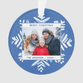 Blue Snowflake Frohe Weihnachtsfamilie Foto Ornament (Vorderseite)