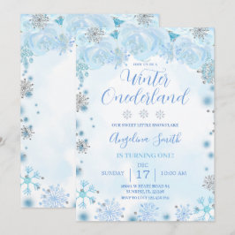 Blue Snowflake Geburtstag Winter Onederland Einladung