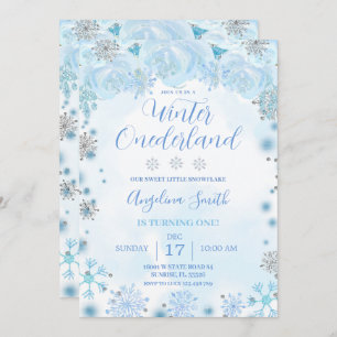 Blue Snowflake Geburtstag Winter Onederland Einladung