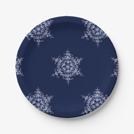 Blue Snowflake gemusterte Papiere mittlerer Größe  Pappteller (Vorderseite)