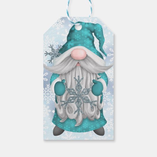 Blue Snowflake Gnome Geschenkanhänger (Rückseite)