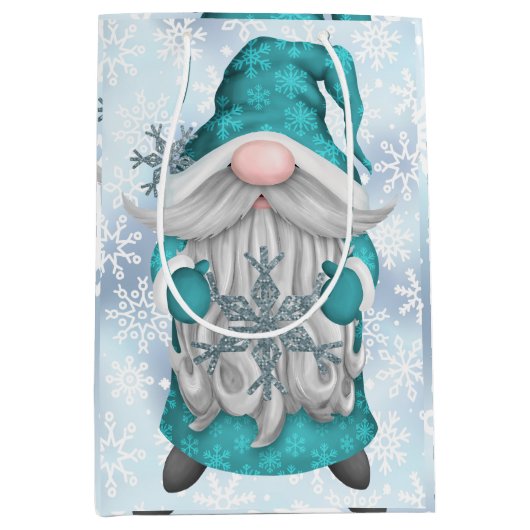 Blue Snowflake Gnome Mittlere Geschenktüte (Vorderseite)