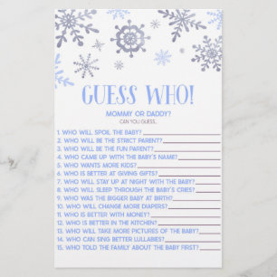 Blue Snowflake Guess Who! Baby Shower Game Briefpapier