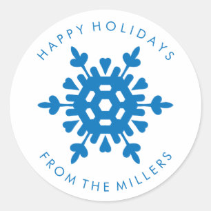 Blue Snowflake Happy Holidays Geschenksticker Runder Aufkleber