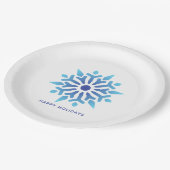 Blue Snowflake Happy Holidays Pappteller (Schrägansicht)