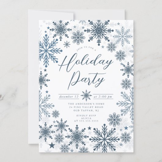 Blue Snowflake Holiday Party Invitation Einladung (Vorderseite)