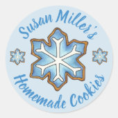 Blue Snowflake Holiday Sugar Cookie gebacken von Runder Aufkleber (Vorderseite)