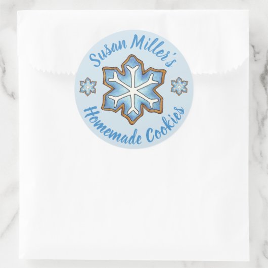 Blue Snowflake Holiday Sugar Cookie gebacken von Runder Aufkleber (Tasche)