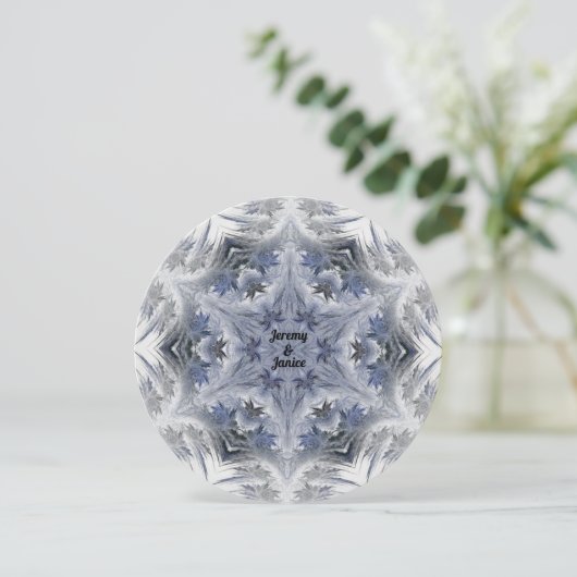 Blue Snowflake Kaleidoskop Design Einladung (Stehend Vorderseite)