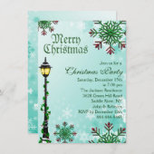 Blue Snowflake & Light Christmas Party Einladung (Vorne/Hinten)