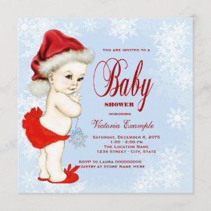 Blue Snowflake Mädchen Weihnachts-Baby-Party Einladung