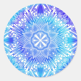 Blue Snowflake Mandala Round Sticker