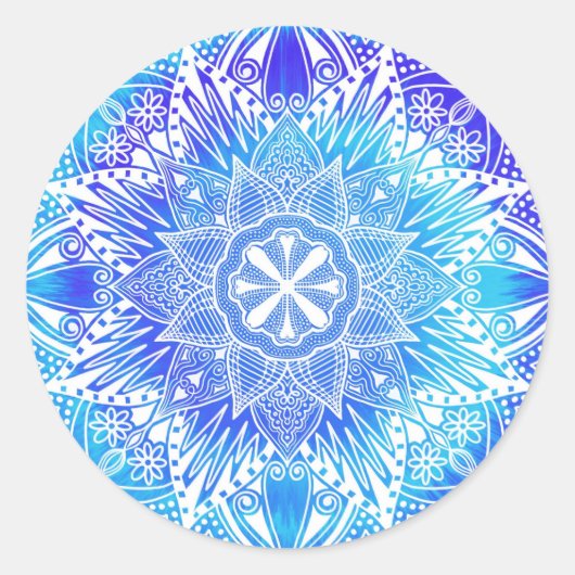 Blue Snowflake Mandala Round Sticker (Vorderseite)