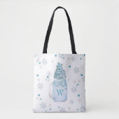 Blue Snowflake Mason Jar Milkshake Monogram Tasche (Vorderseite)