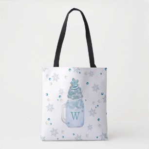 Blue Snowflake Mason Jar Milkshake Monogram Tasche