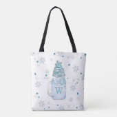 Blue Snowflake Mason Jar Milkshake Monogram Tasche (Rückseite)