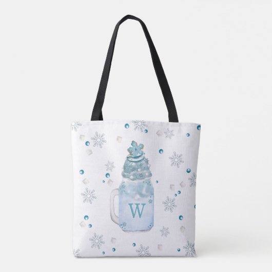 Blue Snowflake Mason Jar Milkshake Monogram Tasche (Rückseite)