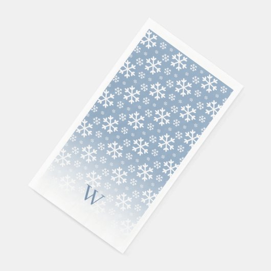 Blue Snowflake Monogram Serviette (Ecke)