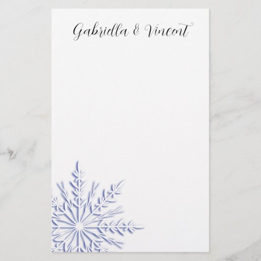 Blue Snowflake on White Winter Wedding Briefpapier (Vorderseite)