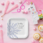 Blue Snowflake on White Winter Wedding Pappteller (Party)