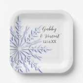 Blue Snowflake on White Winter Wedding Pappteller (Vorderseite)