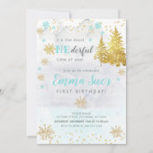 Blue Snowflake ONEderful Time of Year Birthday Einladung (Vorderseite)