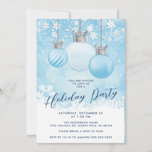 Blue Snowflake Ornament Weihnachts-Party Einladung (Vorderseite)