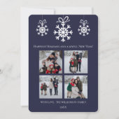 Blue Snowflake Ornamente FotoCollage Feiertagskarte (Vorderseite)