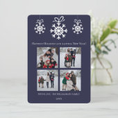 Blue Snowflake Ornamente FotoCollage Feiertagskarte (Stehend Vorderseite)