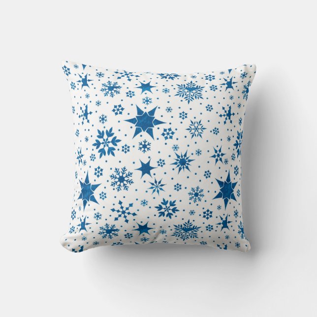 Blue Snowflake Pattern Kissen (Vorderseite)