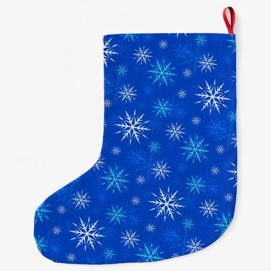 Blue Snowflake Pattern Weihnachten Strumpf Großer Weihnachtsstrumpf (Rückseite)