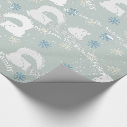 Blue Snowflake Personalisiert Fox Strick Aztec Swe Geschenkpapier (Ecke)