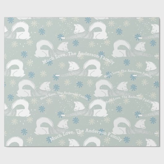 Blue Snowflake Personalisiert Fox Strick Aztec Swe Geschenkpapier (Flach)