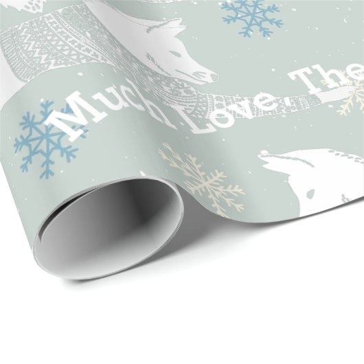 Blue Snowflake Personalisiert Fox Strick Aztec Swe Geschenkpapier (Rolleneckpunkt)