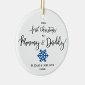 Blue Snowflake Personalisierte Mama und Vater Weih Keramik Ornament (Rechts)