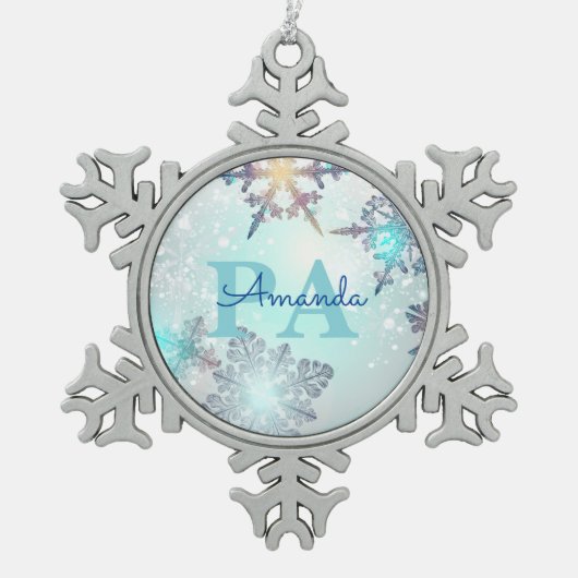 Blue Snowflake Personalized Name PA Schneeflocken Zinn-Ornament (Vorderseite)