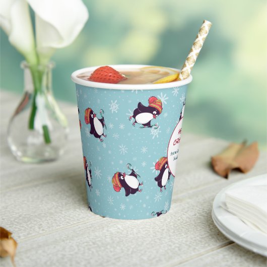 Blue Snowflake Pinguin Pattern Weihnachten Pappbecher (In Situ)