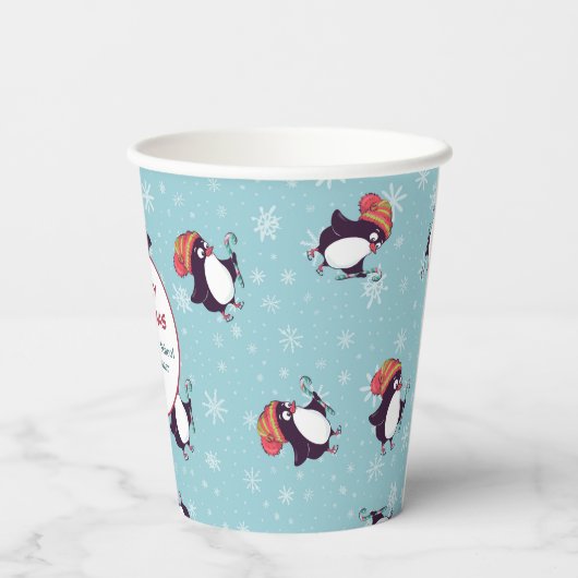 Blue Snowflake Pinguin Pattern Weihnachten Pappbecher (Rückseite)