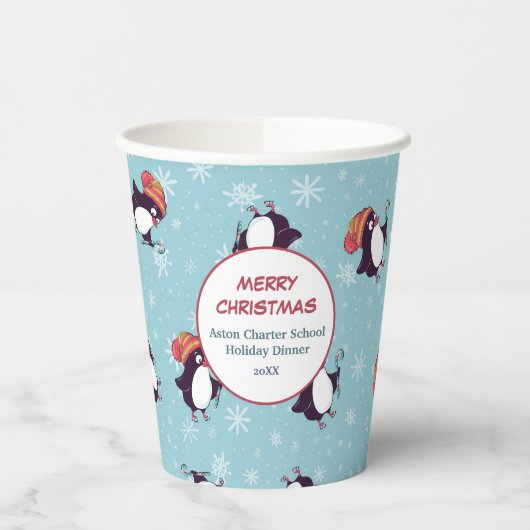 Blue Snowflake Pinguin Pattern Weihnachten Pappbecher (Links)