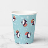 Blue Snowflake Pinguin Pattern Weihnachten Pappbecher (Rechts)