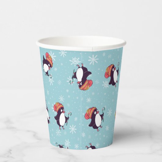Blue Snowflake Pinguin Pattern Weihnachten Pappbecher (Rechts)