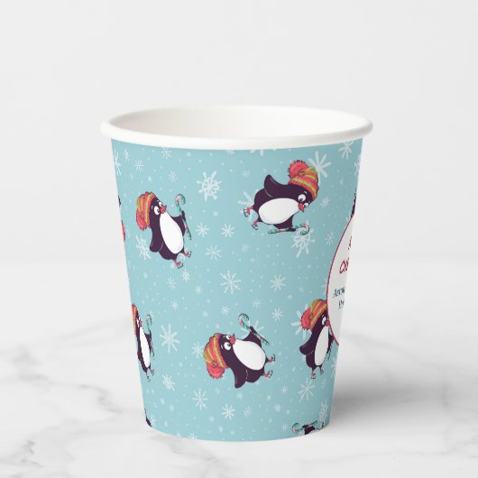 Blue Snowflake Pinguin Pattern Weihnachten Pappbecher (Vorderseite)