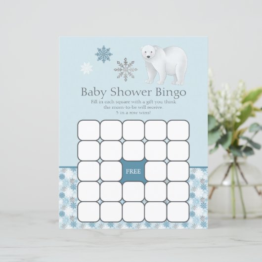 Blue Snowflake Polar Bear Baby Shooting Bingo Game (Stehend Vorderseite)