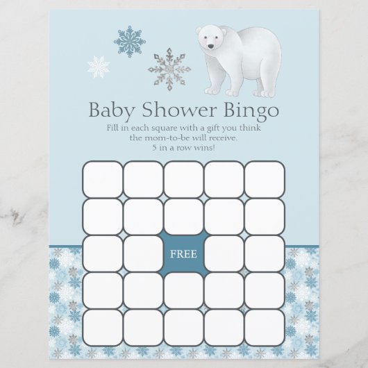 Blue Snowflake Polar Bear Baby Shooting Bingo Game (Vorderseite)