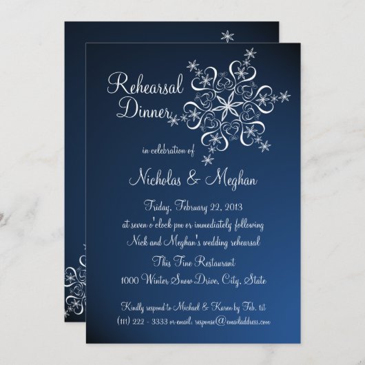 Blue Snowflake Probe Dinner Einladung (Vorne/Hinten)