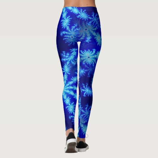 Blue Snowflake Psychedelic Mandelbrot Fraktal Leggings (Rückseite)