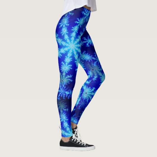 Blue Snowflake Psychedelic Mandelbrot Fraktal Leggings (Rechts)