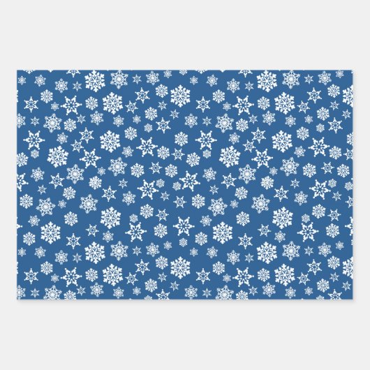 Blue Snowflake Rentier Weihnachtsmuster Geschenkpapier Set (Vorderseite)