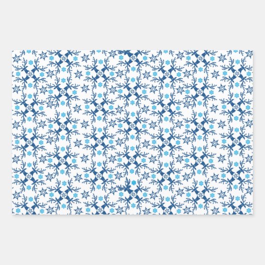 Blue Snowflake Rentier Weihnachtsmuster Geschenkpapier Set (Vorderseite 3)